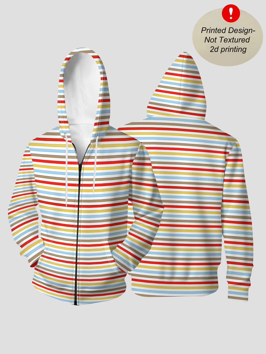 Autumn/Winter Men's Casual Color-Block Striped Hooded Cardigan Sweatshirt, Simple and Versatile - Mixed colors