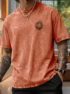 Men's Pure  Short-Sleeve Top with Trendy Double-Sided Print of Flocks of Birds and Spiral Ink Splatter Design, 12 Colors for  Mix-and-Match, Washed Distressed Loose Fit, National Trend Y2K Style for Commuting, Daily Outings, Sports - Orange