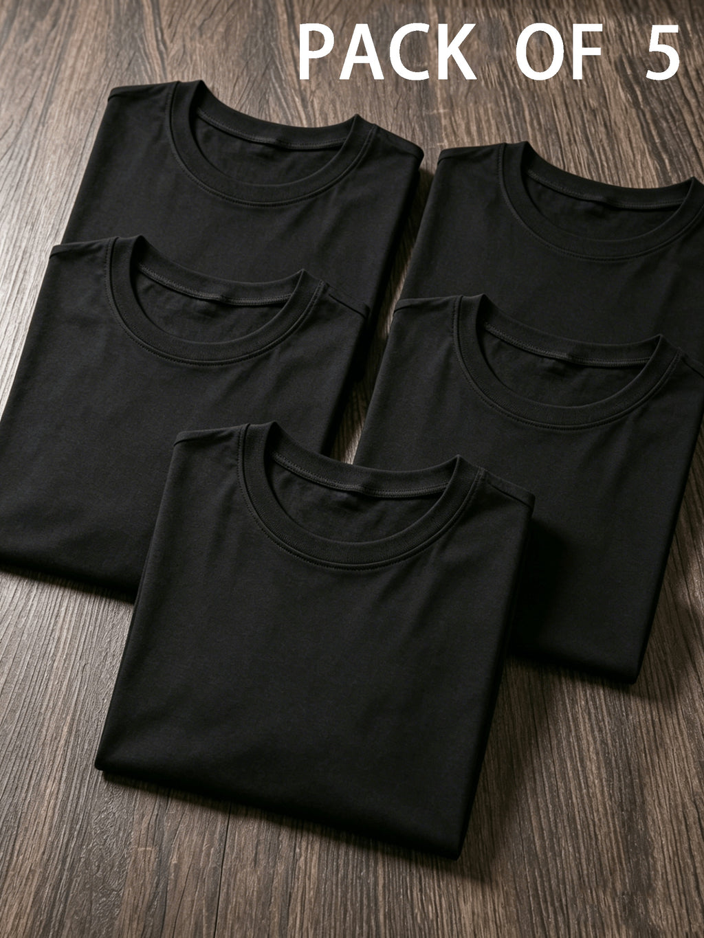 5pcs Set, 5pcs, Solid Color Round-Neck Fashionable Easy Slim-Fit Loose Short-Sleeve T-Shirt, Summer/Spring Women'S 5pcs Top Set, Available in Small Or - Black