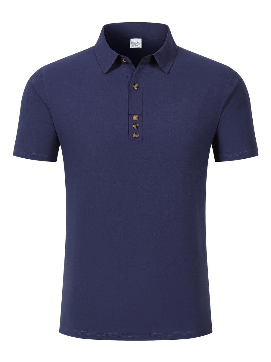 Men'S Solid Short Sleeve Polo Shirt, Slim Fit Lapel Business Casual Solid Top, Summer Easy Fashion Men'S Wear for Pool Parties, Beach Vacations, Ideal Gift for Beachwear, Daily Commute, Casual Lazy Style - Navy Color