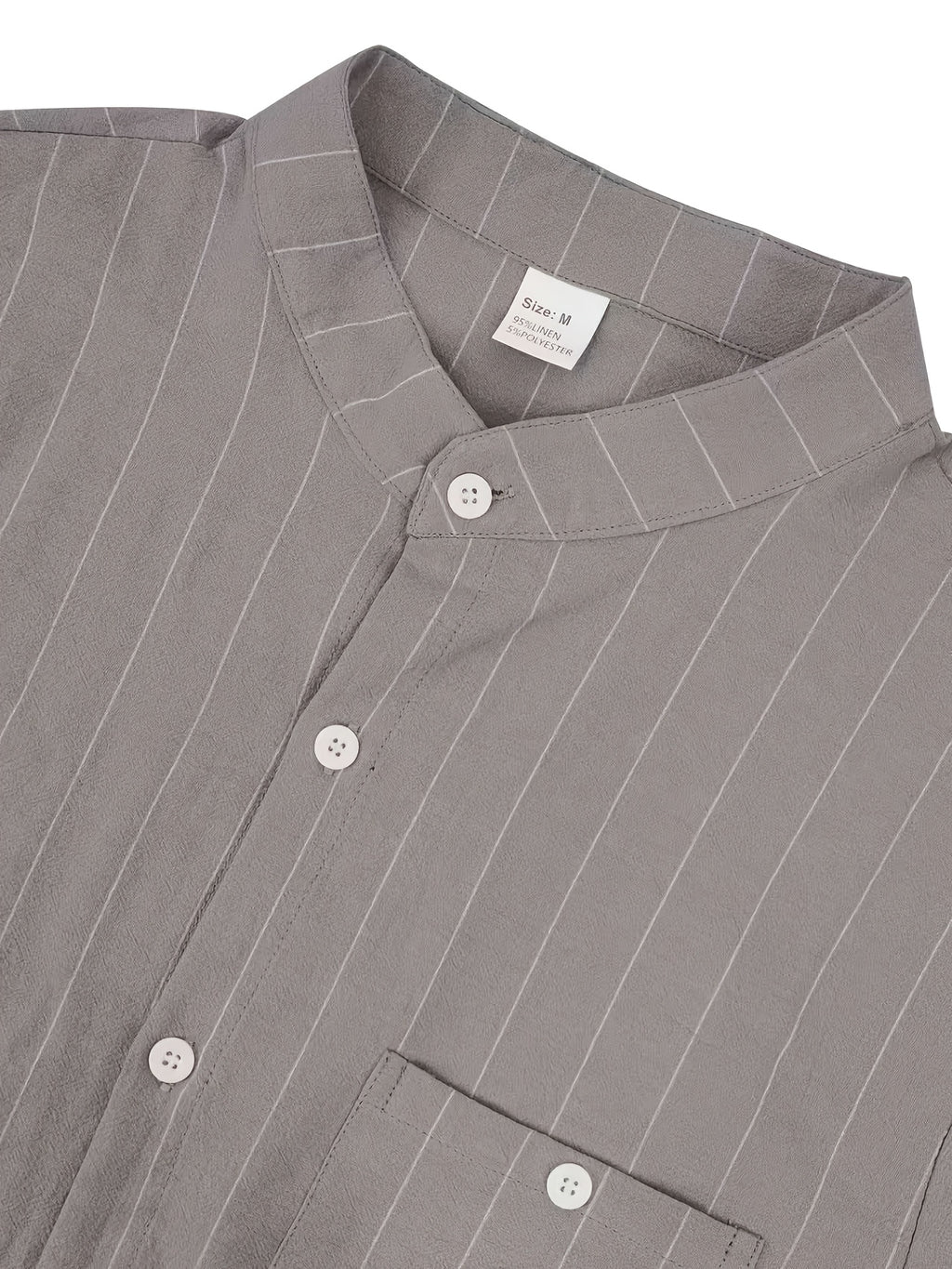 2pcs Set Stand Collar Striped Shirt; Spring/Autumn Loose Fit Casual Business Simple Versatile Top; Daily Commute Breathable 2pcs Men's Outfit - Gray+black