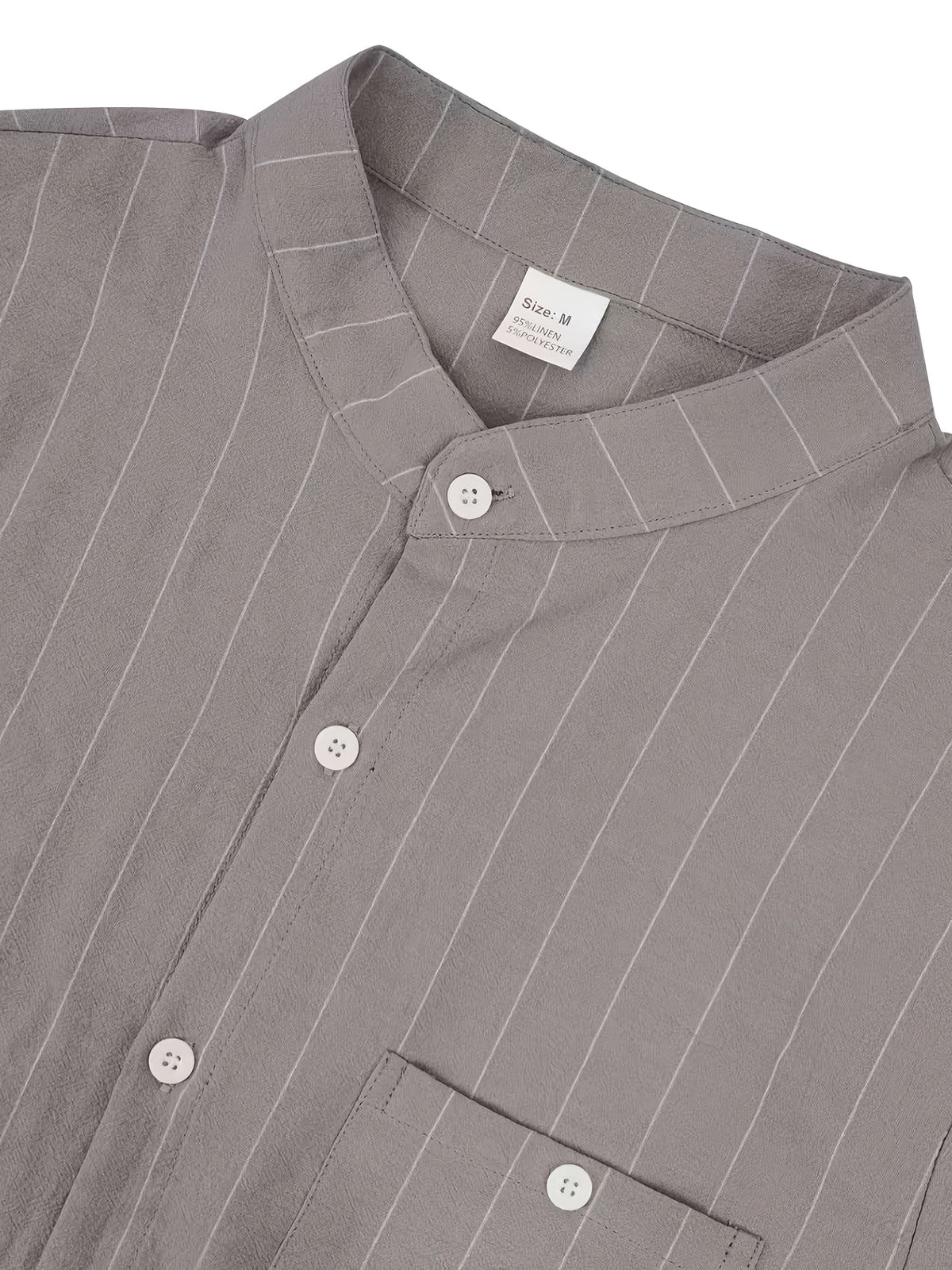 2pcs Set Stand Collar Striped Shirt; Spring/Autumn Loose Fit Casual Business Simple Versatile Top; Daily Commute Breathable 2pcs Men's Outfit - Gray+black