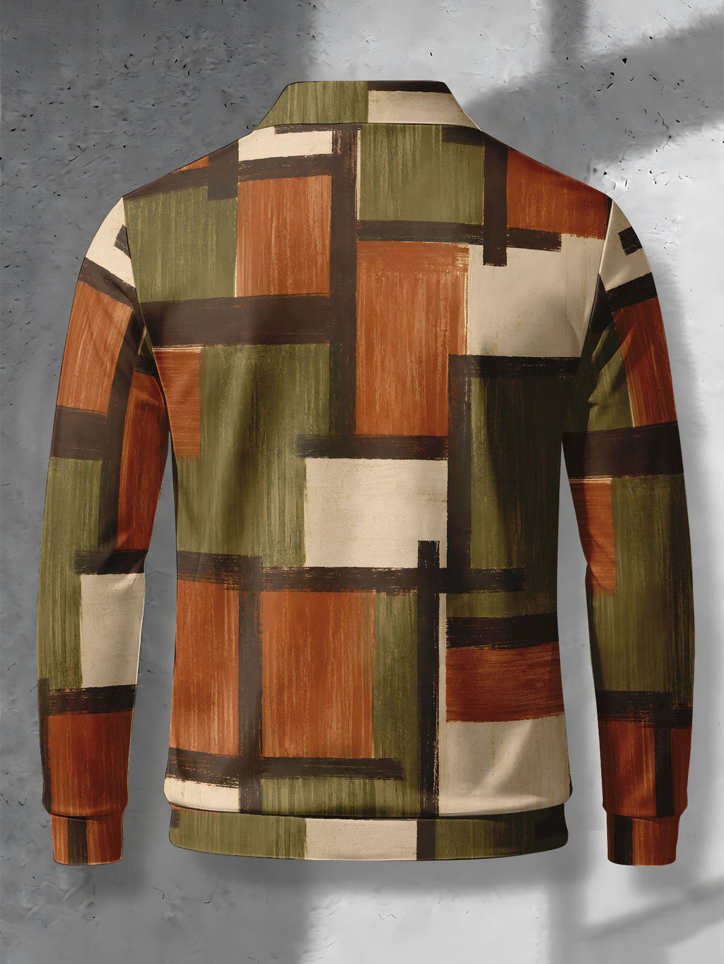 Color-Block Men'S Long Sleeve Polo Shirt, Lapel 3-Button Casual Top, Oil Painting Block Plaid Contrast Print, Spring Autumn Business Commute Golf Versatile Men'S Wear, Teenager Men'S Birthday Holiday Surprise Gift - Multicolor A