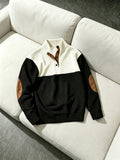 Autumn Winter Men'S Henley Casual Color-Block Lapel Sports Sweatshirt Corduroy Stand-Up Collar Long Sleeve Jacket Suitable for Casual And Athletic Wear - Black