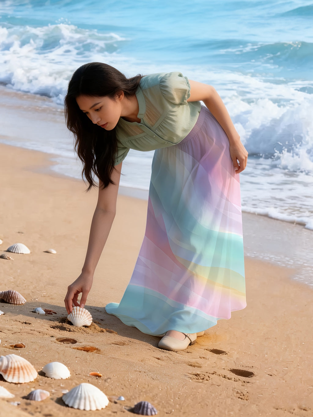 New Spring/Summer/Autumn Women's Non-Stretch Skirt with Digital Print, Fashionable Summer Wear, Elastic Waistband with 15cm Stretch for a Highly Inclusive Fit - BSQFA1