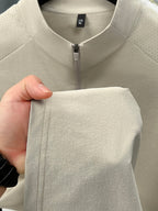 Men'S Summer Top T-Shirt, Half-Zipper Stand-Up Collar Design, Casual And Light Business Style, Adjustable Collar with Zipper, Balancing Ventilation And Styling; Mesh Shoulder Panel for Enhanced Breathability - Beige Apricot