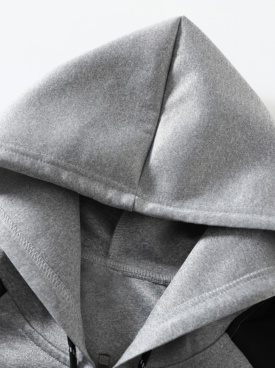 Men'S Trendy Spring Autumn Hooded Color-Block Jacket, Athletic Letter Print, Business Baseball Uniform Casual Hooded Jacket All-Match Top Two-Color Outerwear, Color-Block Jacket Shirt Hooded Coat - Light Grey