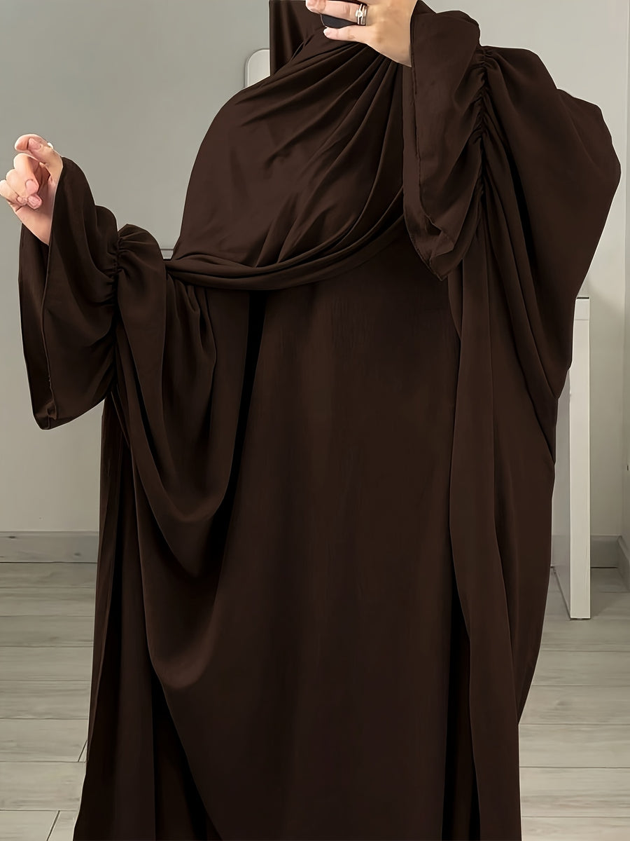 1pc Moisture-Wicking Breathable Fabric Loose Comfortable Batwing Dress Casual All-Match Abaya Suitable for Women'S Daily Wear Without Headscarf, Summer Abaya Women Abaya Women Muslim Dress Robe Summer Abaya Women - Coffee Color