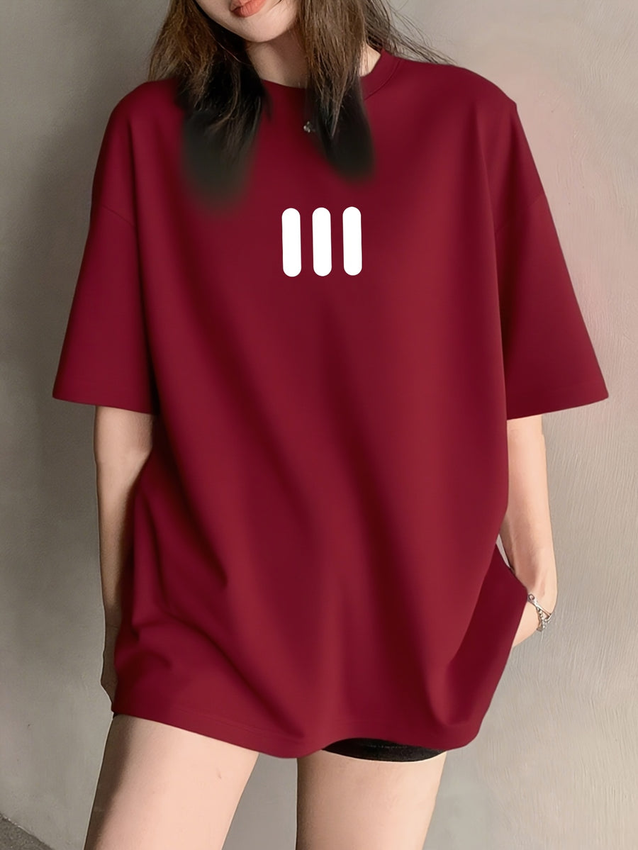 Vintage Fashion Short Sleeve T-Shirt for Women, Summer Cartoon Print Short Sleeve T-Shirt, Pure Short Sleeve T-Shirt Top, Unique Design Niche Chic Loose Fit Top Base Layer #3333 - Burgundy