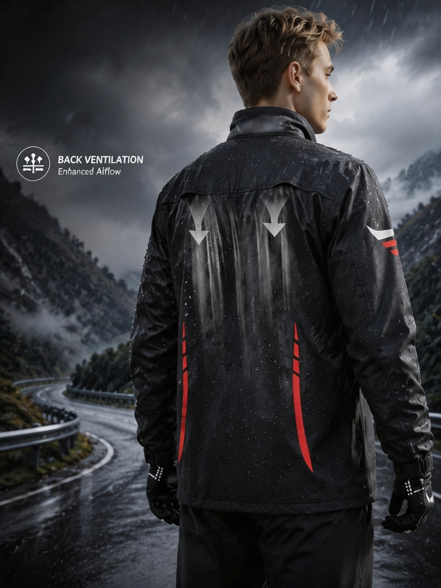 Men's Cycling Outdoor Rain Jacket, Jacket + Pants Set, Suitable for Outdoor Cycling, Hiking, Rainy Day Work, Field Activities, and Daily Casual Wear, Men's Raincoat - Black