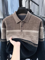 Men's Color-Block Knit Pullover, Casual Warm Autumn/Winter POLO Sweater - Camel Coffee