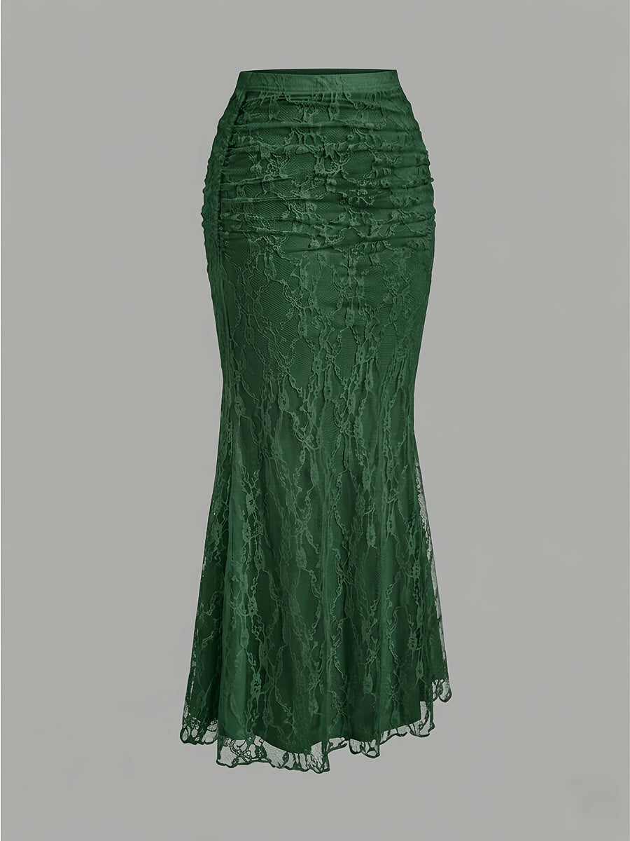 French-Style High-End Lace Mermaid Skirt for Women, Slim-Fit Commuter Daily Long Skirt - Green