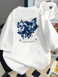 Short-Sleeve T-Shirt - Butterfly, Blue - Women's Spring/Summer Trendy Printed T-Shirt, Your Best Choice! - White