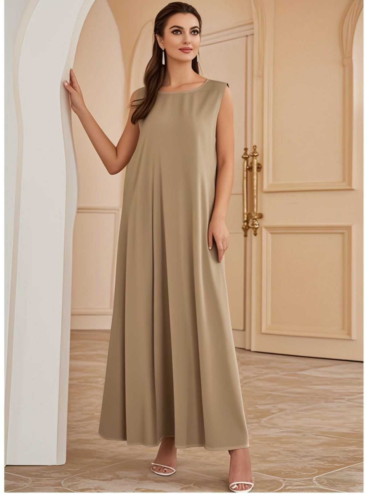 1pc Fashionable, Elegant And Comfortable Bubble Color Fabric. Pure Color Suitable for Daily Outdoor Travel And Leisure. Loose And Comfortable Women'S Abaya Vest. Abayas for Women Muslim Namaz Dresses Women'S Traditional Robe - Khaki