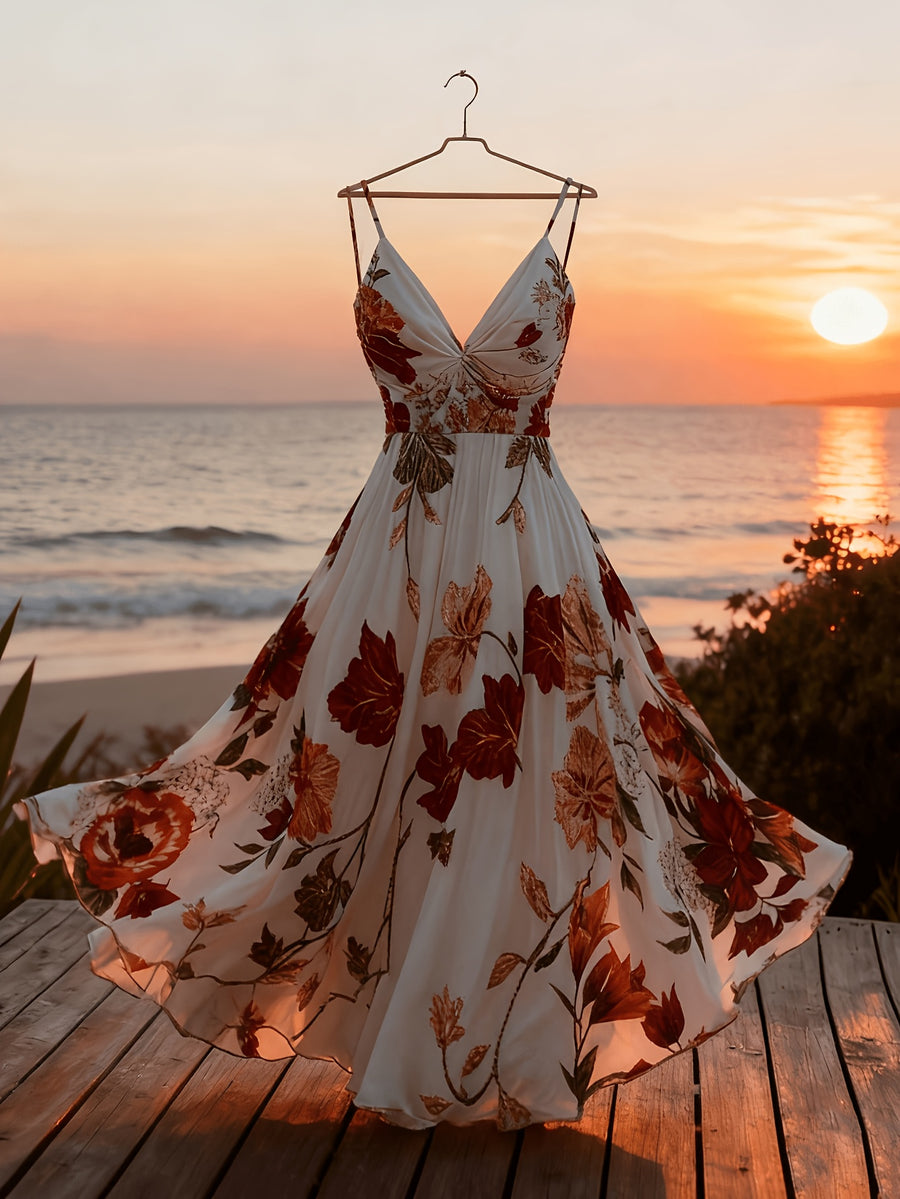 Women's Printed Sleeveless Dress, Casual Holiday Style Maxi Dress - Mixed colors