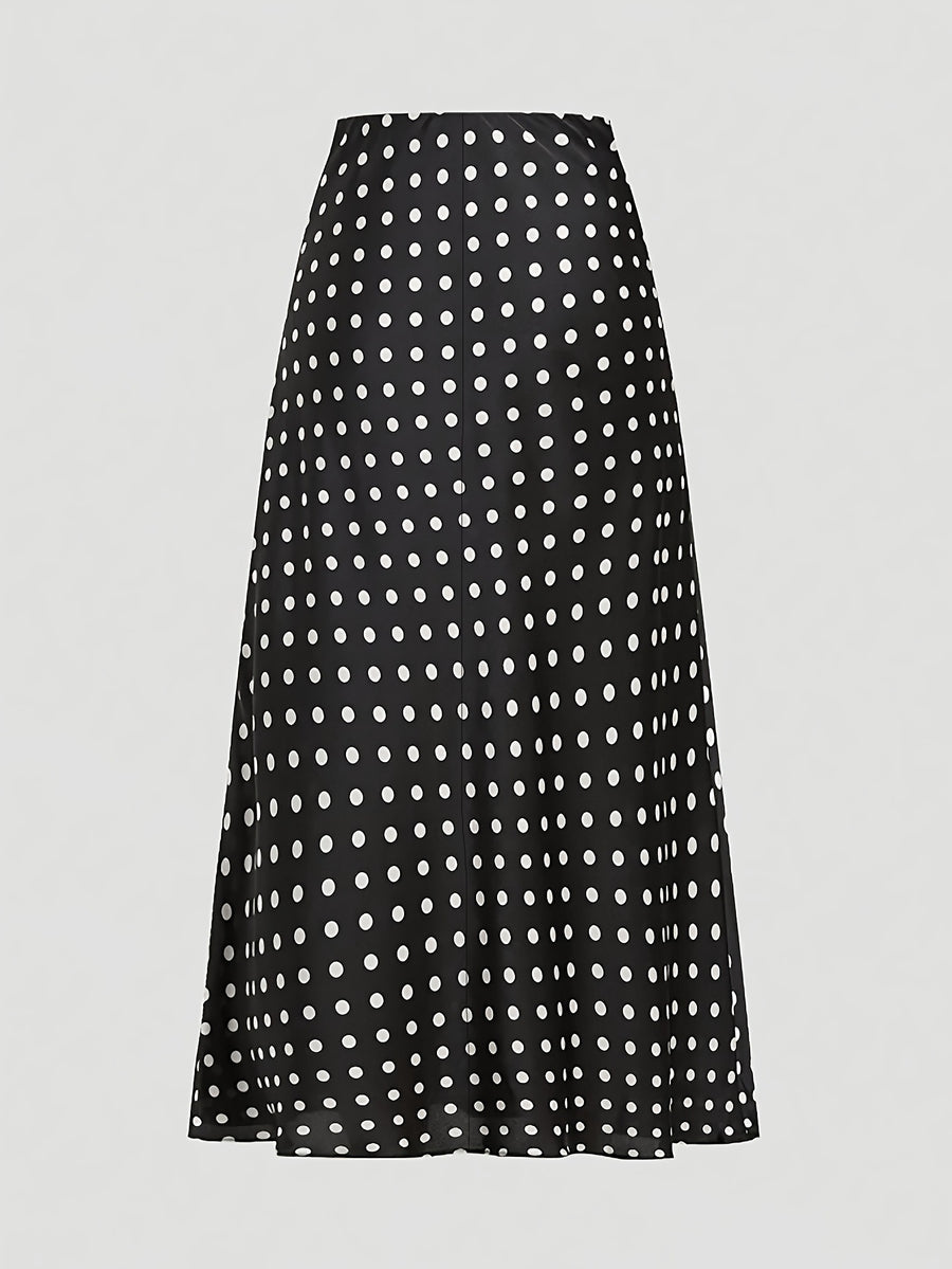 Women'S Vintage Polka Dot Satin Skirt - Black