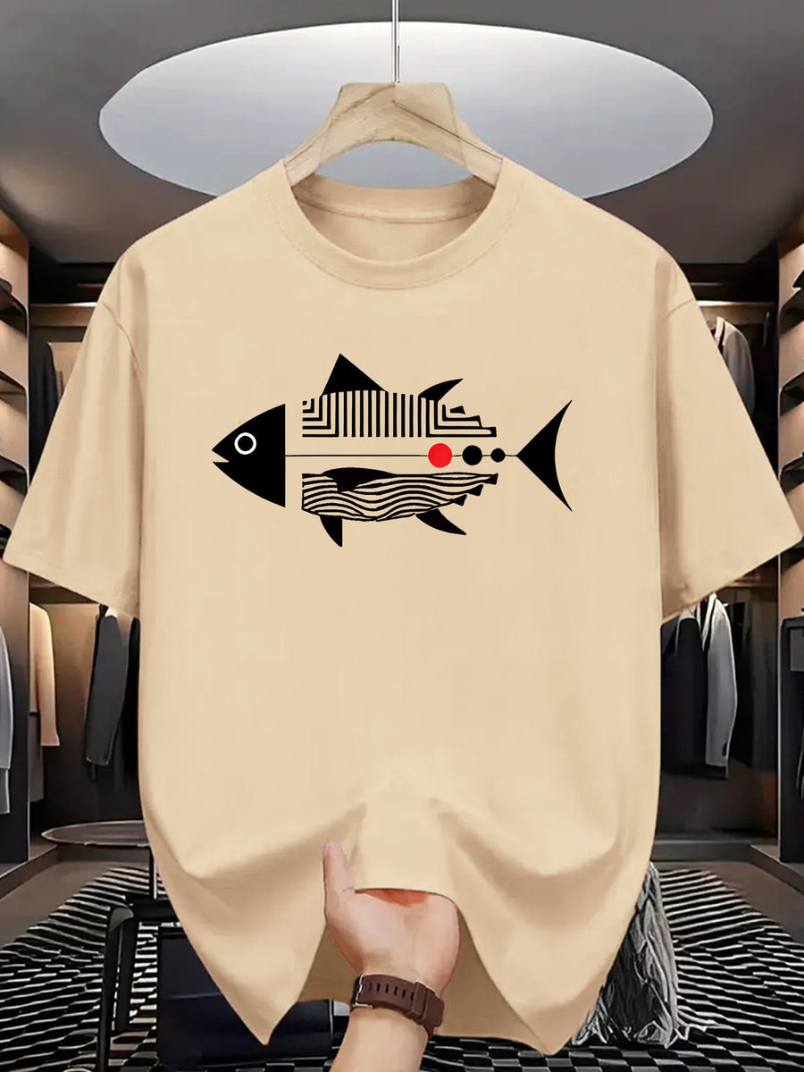 Trendy Printed T-Shirts for Men, Regular Standard Fit Comfortable Short Sleeve Casual Tee, Versatile Everyday Fashion Outfit Top - Apricot