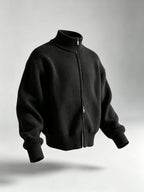 Zip-Up Stand Collar Knit Cardigan, Casual Thick Ribbed Knitwear Jacket, Men's Fashion Winter Clothes for Men - Black
