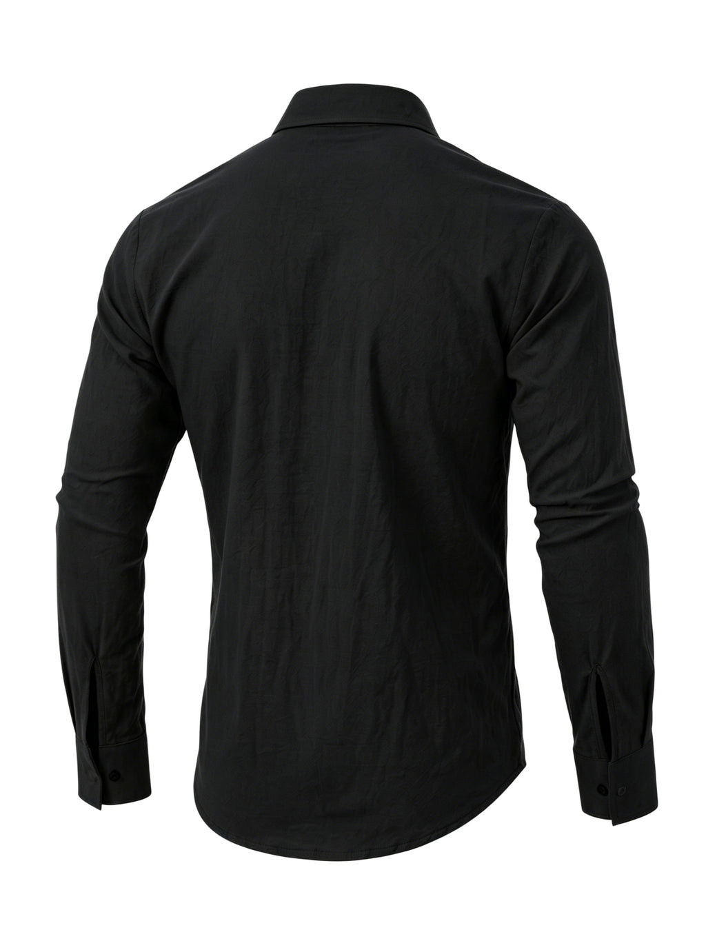 Men'S Fashion Top, Long Sleeve Gualabera Shirt with Pleated Front, Casual Shirt for Vacation, All-Season Casual Style - Black