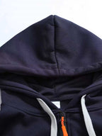 Men'S Athletic Casual Hooded Sweatshirt, Cargo Multi-Pocket Half-Zip Design Brushed K Letter Print Long Sleeve Hoodie - Navy Color