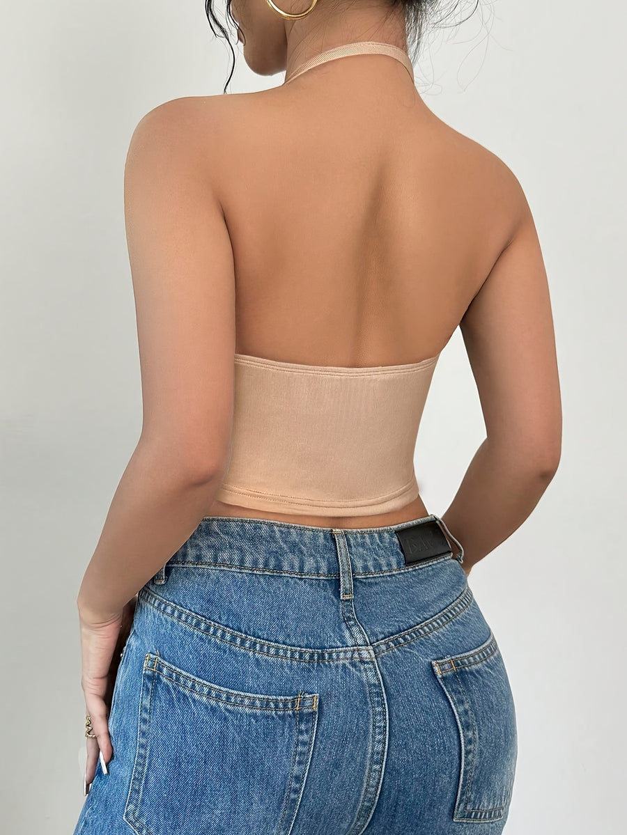 Summer Directional Style Women'S V-Neck Floral Mesh Vest, Elegant And Sexy - Golden
