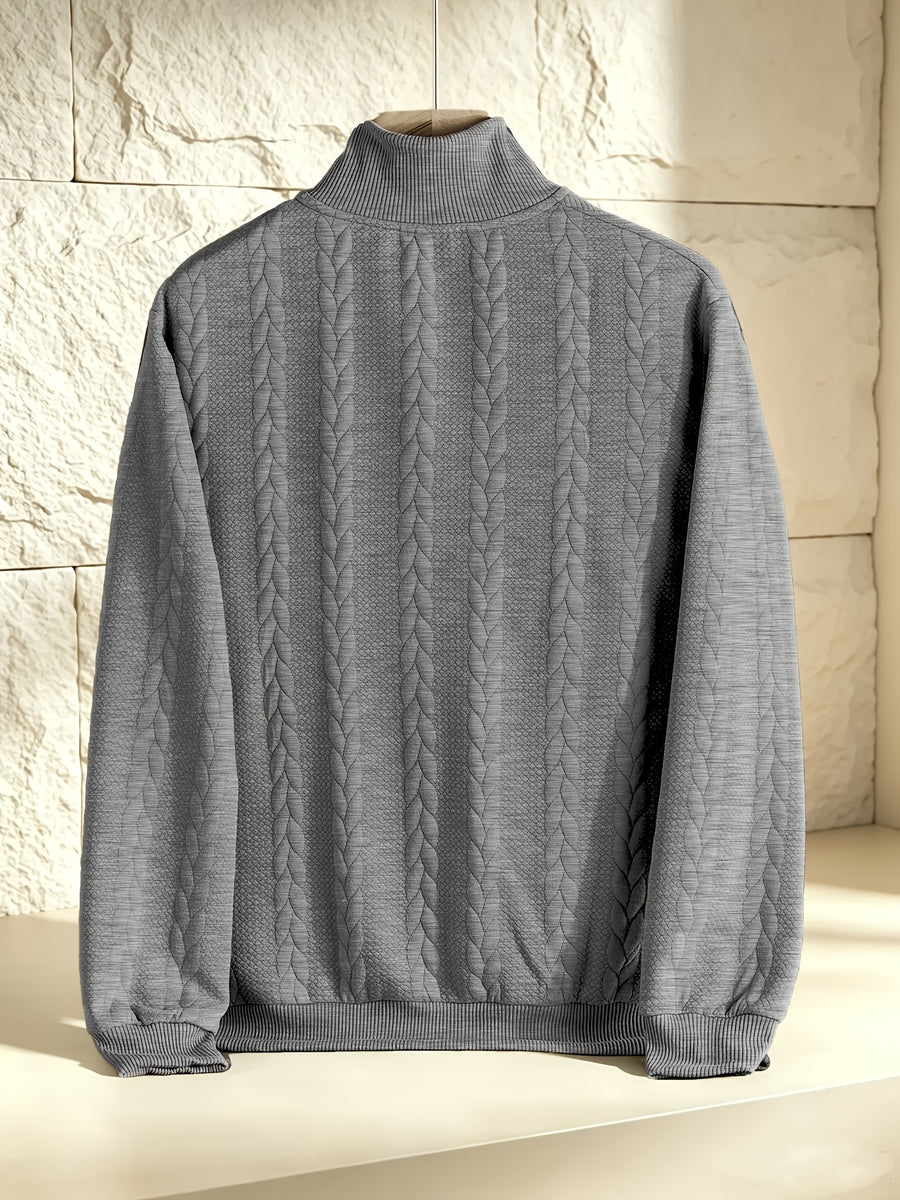 BOWZ Men's Knitted Top, Patchwork Design Stand Collar Sweatshirt with Zipper, Autumn/Winter Warm Sweater, Loose Fit, Suitable for Outdoor Vacations, Casual Sports, Random Jacquard Texture - Grey
