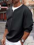 A Men's Fashion Sweatshirt Made of Waffle Knit Fabric, Featuring a Loose Fit. This Long-sleeve Top Is Suitable as a Base Layer for Spring and Autumn, Ideal for Casual Attire - Black