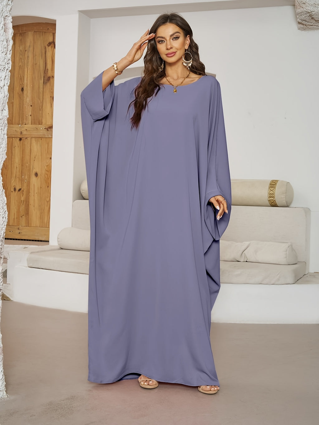 1pc (Headscarf Not Included) Elegant Vacation Fashion Wide Sleeve Solid Color Easy Breathable Comfortable No Scarf Women'S Abaya Casual Dress. Abaya, Muslim Clothing, Women'S Abayas, Muslim Robe, Elegant Abaya, Women'S Muslim Clothing, Chic Robe - Dark Gray