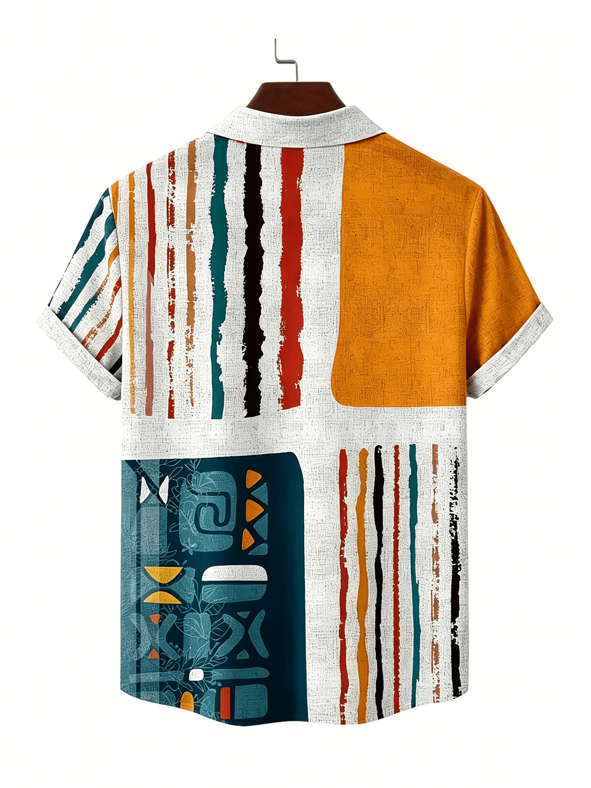 Men's Vintage Shirt - Lapel Collar with Button Front, Suitable for Formal and Casual Occasions, Summer Vacation and Leisure Wear - Easy Care Machine Washable, Versatile Item, Geometric Pattern Design, Textured Fabric, Short Sleeve Top, Men's Standard - Multicolor