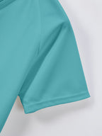 Men's Summer Collarless Casual Henley Shirt. Comfortable, Soft, and Breathable Fitness Business Fashion Polo Shirt - Cyan