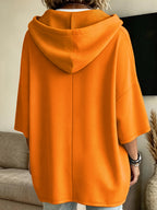 Plus Size - 2pcs Women'S Plus Size Hooded Sweatshirt Set, Elegant Comfortable Easy Solid Color Plus Size Women'S Hoodie - Fashionable And Versatile - Orange-Red+Black