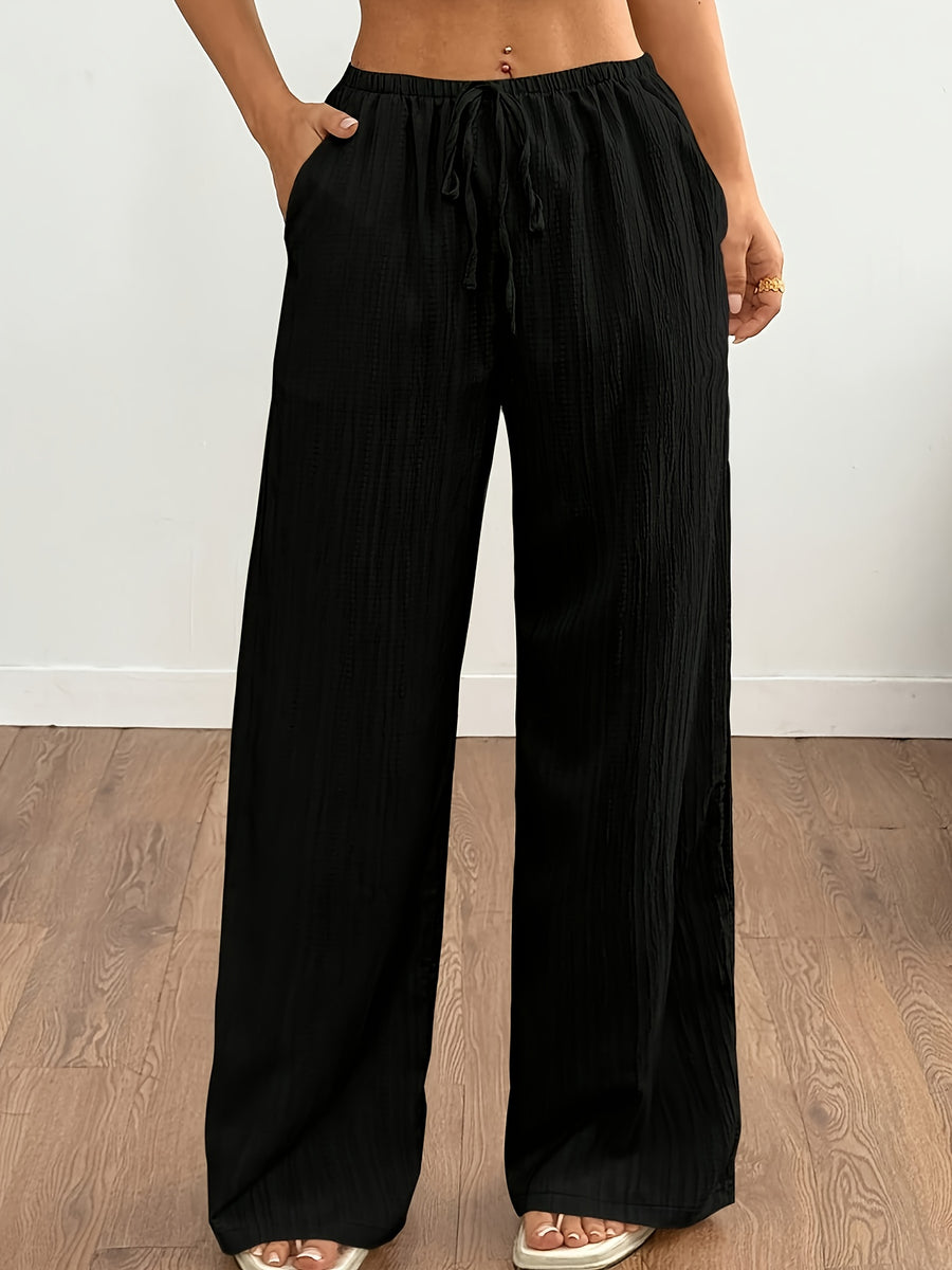 Women's Plus Size Elegant Loose-Fit Wide- Sleep-Pants - Soft Stretch Lazy-Wake Bed Pants Suitable for Home, Travel & Pajamas - Machine Washable Year-Round Comfortable Nightwear (Non-) - Black 1
