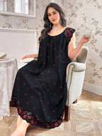 Elegant Lace Trim Nightdress with Small Floral Print - Soft Round Neck Sleepdress Suitable for Year-Round Wear, Machine Washable Bed Nightgown for (Non-) - Mixed Color 2