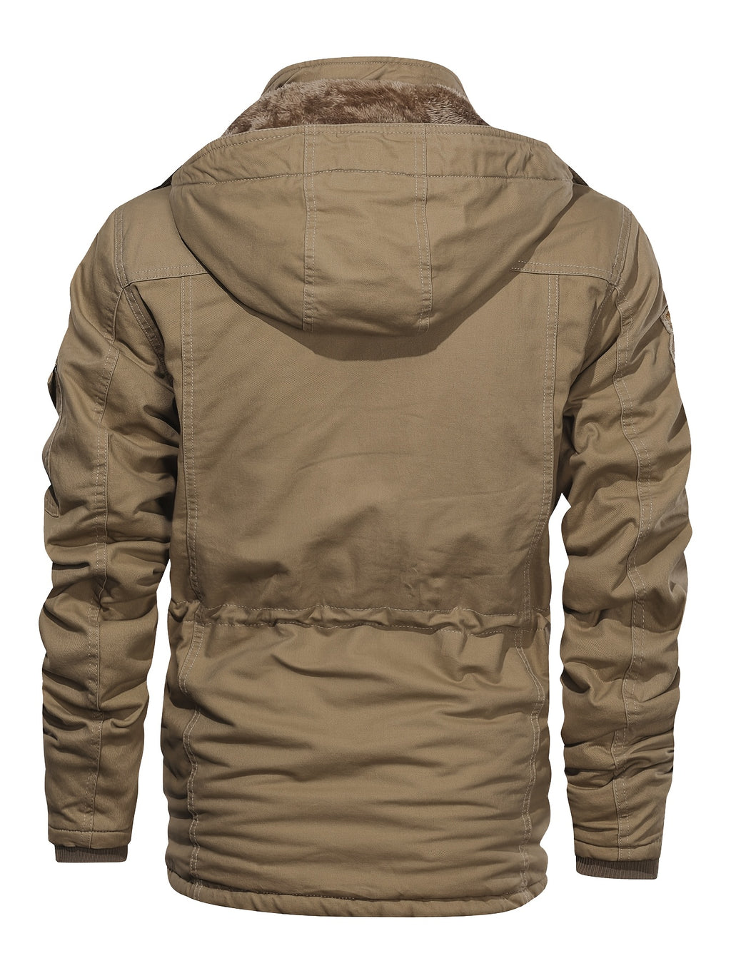 Men'S Heavyweight Winter Jacket Thickened Casual Cargo Detachable Hood Bomber Jacket Stand Collar Zipper Multi-Pockets Warm Coat Thickened Jacket Peacoat - Khaki