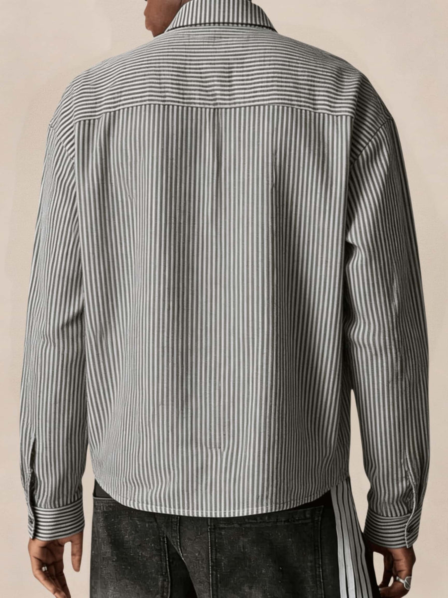 Men's Casual Striped Shirt with Detachable Tie, New Spring/Autumn Niche Design Lapel Long-Sleeve Shirt, Suitable for Daily Outings and Outdoor Commuting, Stylish and Versatile Casual Long-Sleeve Shirt - Black And White Stripes