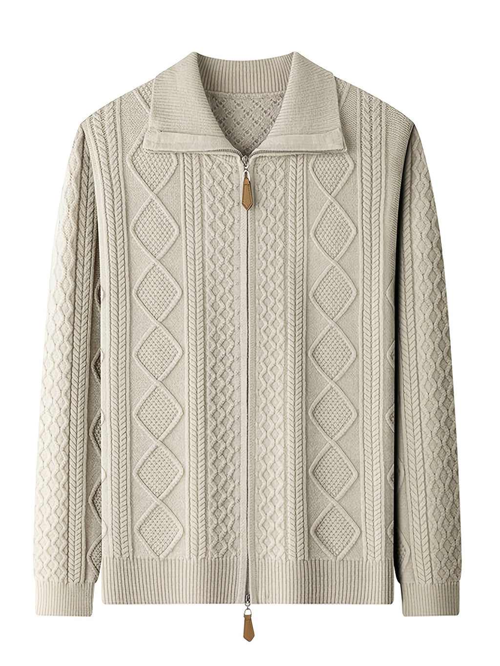 Men'S Lapel Zipper Sweater, Full-Zip Cardigan, Men'S Casual Jacket, Wearable Outside Or As Inner Layer, Suitable for Daily Commute And Home Wear - SINBOS, Knit - Beige Apricot