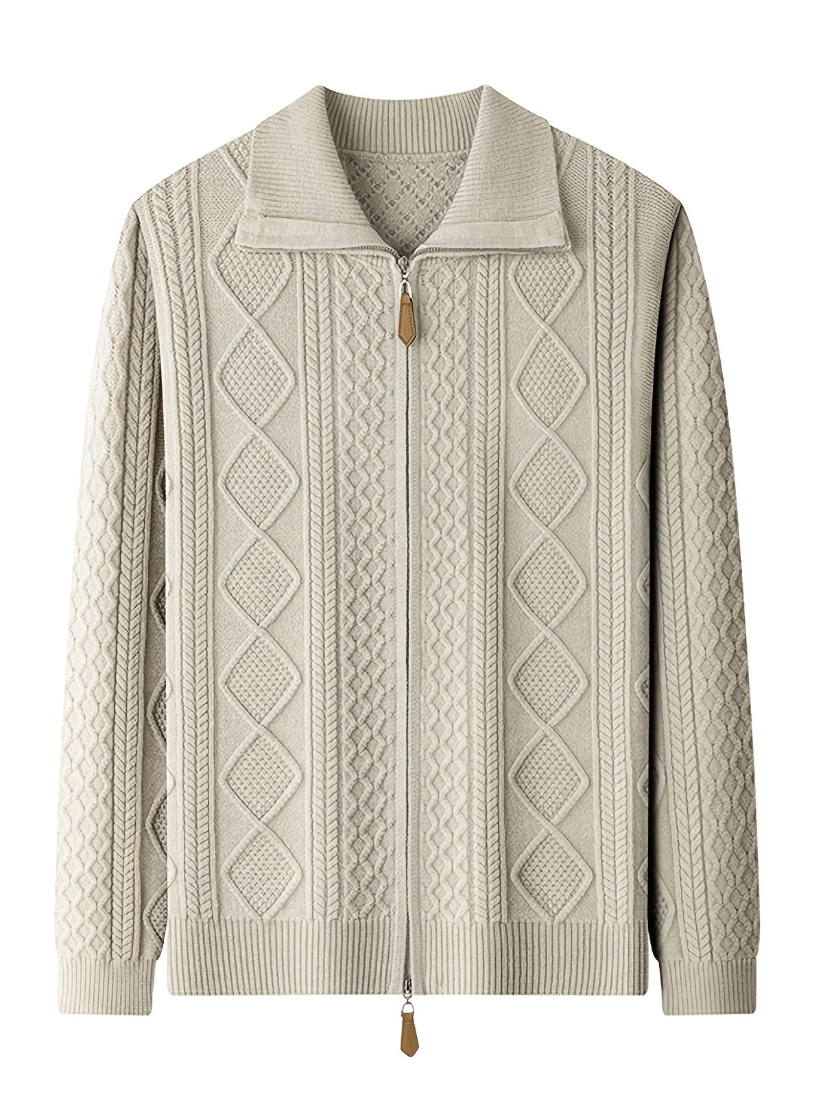 Men'S Lapel Zipper Sweater, Full-Zip Cardigan, Men'S Casual Jacket, Wearable Outside Or As Inner Layer, Suitable for Daily Commute And Home Wear - SINBOS, Knit - Beige Apricot