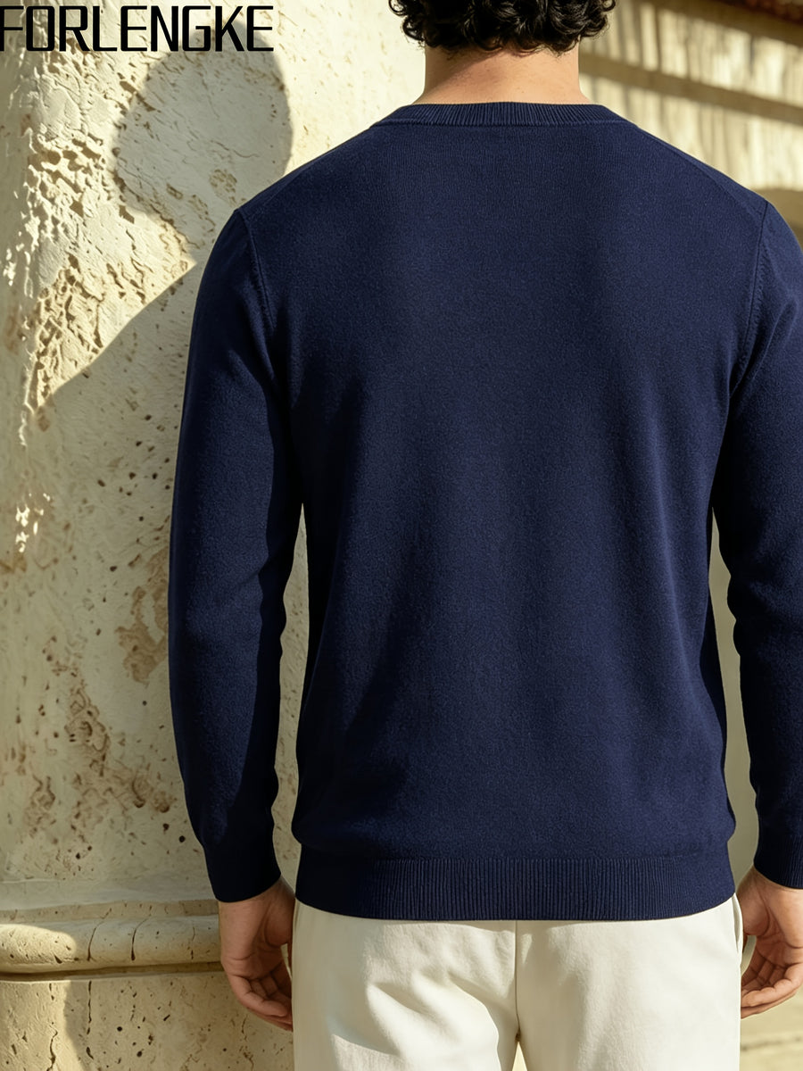 FORLENGKE Men's Casual Commuter-style Checkered Knit Sweater with Checkered Jacquard, Soft and Breathable Knit Fabric, Classic Crew Neck Long-sleeve Pullover Style, Suitable for Various Outfit Occasions, Autumn and Winter Daily Casual Men's Top - Shangqing