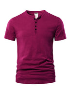 Men'S Summer Fashion T-Shirt Solid Casual Men'S Beach Vacation T-Shirt - Burgundy