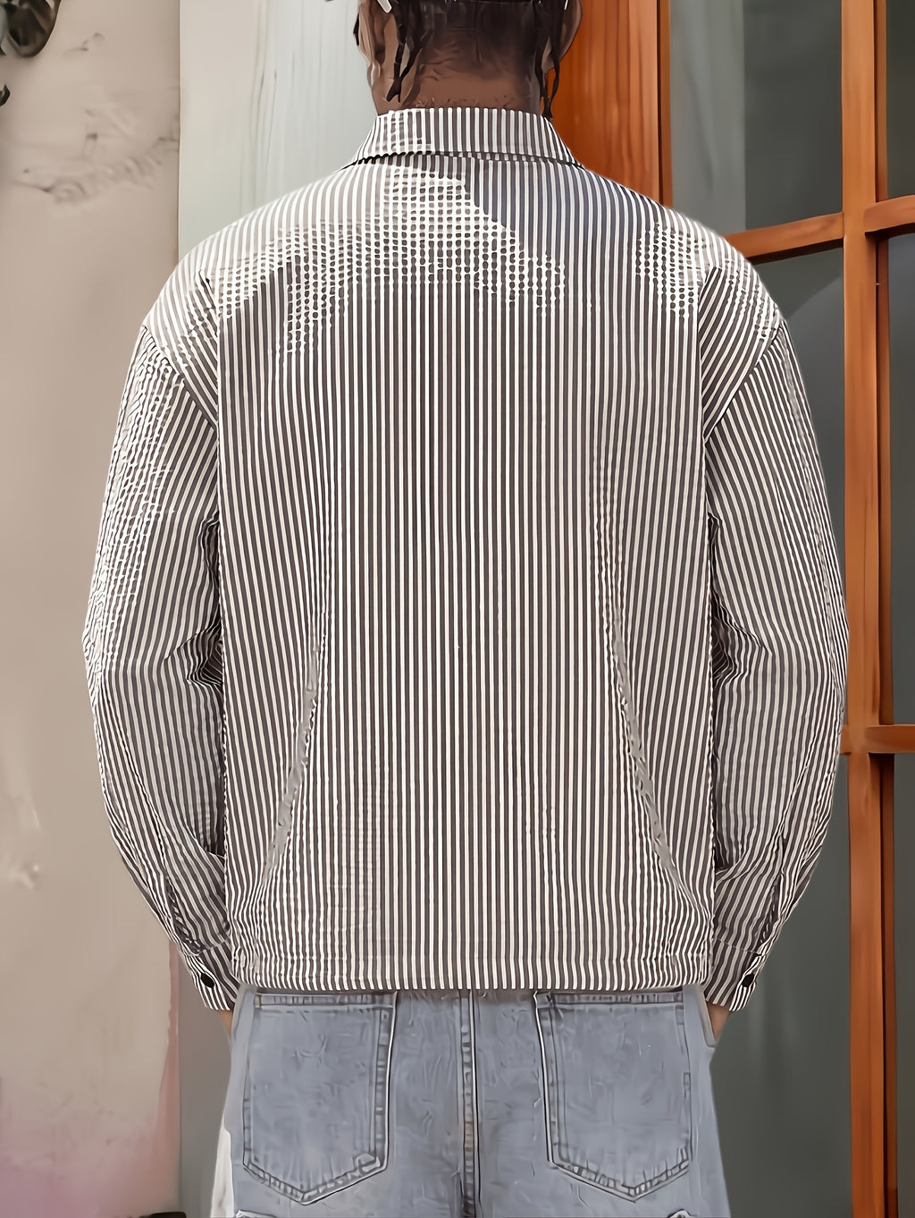 Men's Long Sleeve Thin Shirt, New Spring/Summer/Autumn Style with Puff Sleeves, Striped Lapel, Casual Shirt with Multi-functional Large Pocket, Suitable for Daily Outings, Outdoor Commuting, a Stylish and Versatile Casual Long Sleeve Shirt Top - Striped Shirt