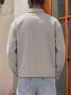 Men's Long Sleeve Thin Shirt, New Spring/Summer/Autumn Style with Puff Sleeves, Striped Lapel, Casual Shirt with Multi-functional Large Pocket, Suitable for Daily Outings, Outdoor Commuting, a Stylish and Versatile Casual Long Sleeve Shirt Top - Striped Shirt
