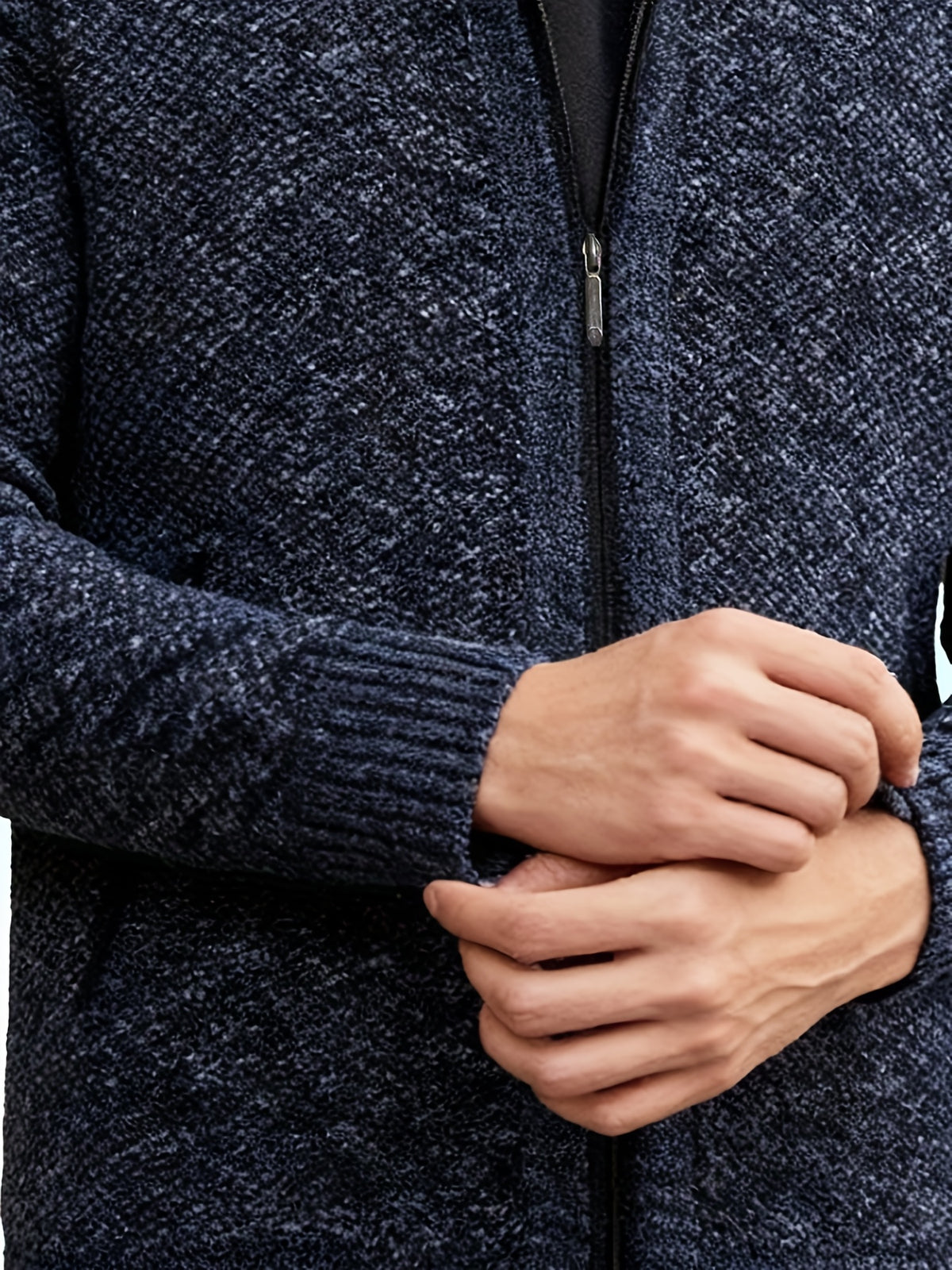 Autumn and Winter Casual Sweater Cardigan Jacket for Men, Thick Zipper Jacket with a Slightly Loose Three-dimensional Cut, Hiding Flesh and Slimming Without Dragging, Easily Creating a Fashionable Business Image (only Includes 1 Jacket) - Navy Color
