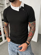 [Shule Water OBM] [Summer 2026 New 2pcs Set] Men'S Waffle Knit Off-Shoulder Button-Up Polo Shirt - Gray Black