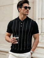 Autumn New Men'S Polo Neck Knit Pullover Top Business Casual Summer New Product, Suitable for Work, Golf, Sports, Father'S Day, Easter, Christmas - Black