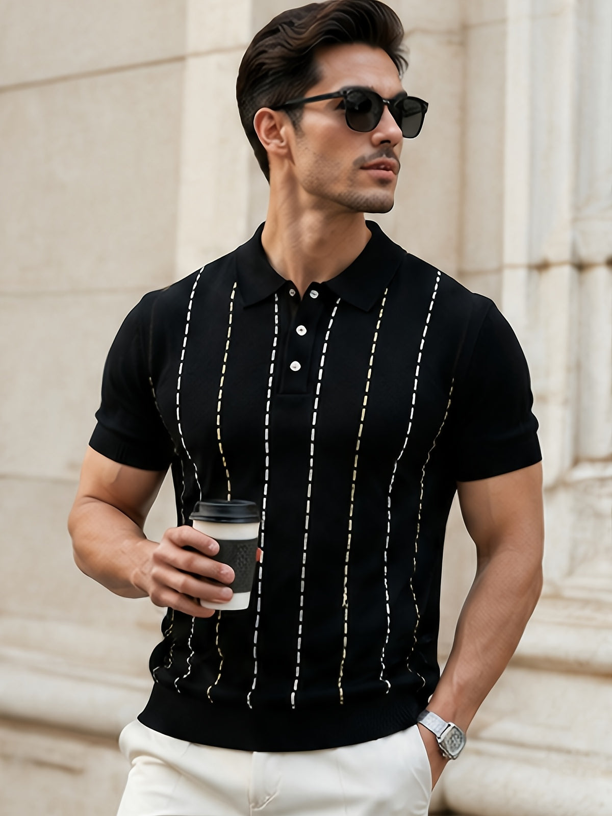 Autumn New Men'S Polo Neck Knit Pullover Top Business Casual Summer New Product, Suitable for Work, Golf, Sports, Father'S Day, Easter, Christmas - Black