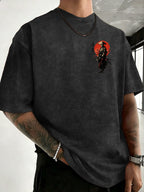 Drop-shoulder Vintage Washed T-shirt, Exclusively for the Fashion-forward Crowd. A Loose-fitting, Comfortable, High-quality Pure Cotton Short-sleeve Top, an Essential Piece for Streetwear Trends - Black