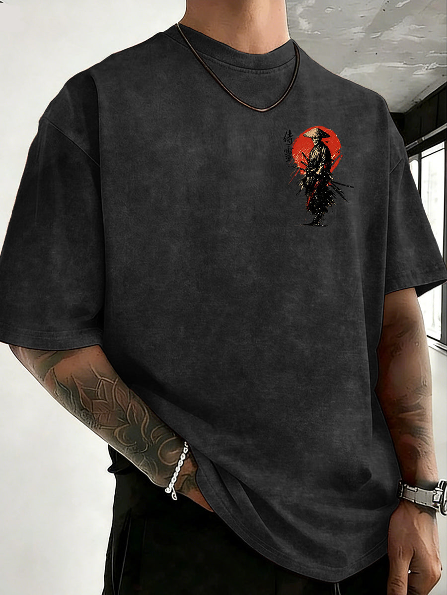 Drop-shoulder Vintage Washed T-shirt, Exclusively for the Fashion-forward Crowd. A Loose-fitting, Comfortable, High-quality Pure Cotton Short-sleeve Top, an Essential Piece for Streetwear Trends - Black