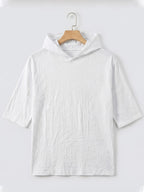 Men'S Linen Short-Sleeved Hoodie, Fashionable Men'S Top, Short-Sleeved Hoodie, Individual Trend, Comfortable And Breathable Fabric, Suitable for Outdoor Leisure, Camping, Vacation, Beach, Daily Street Wear - White