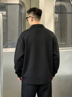 Pearson OBM Heavyweight Polo Long-Sleeve T-Shirt for Men, Stylish and Trendy Design, Gentleman's Spring/Autumn Apparel, Attractive and Versatile Casual Base Layer with a Relaxed Temperament, Suitable for Outer Wear - Space Black