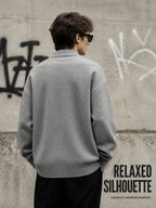 Daily Deal 1pc Men's Knit Cardigan with Baseball Collar, Plaid Trim, Button-Front, Small Label Decor, Urban Street Style, Spring & Fall Loose Fit Daily Sweater Outerwear - Grey